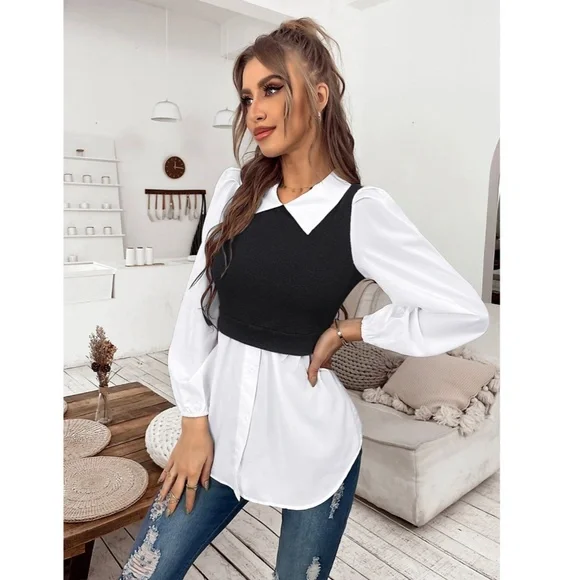 2 in 1 Black Knit Vest on White Button Down Shirt - Picture 2 of 10